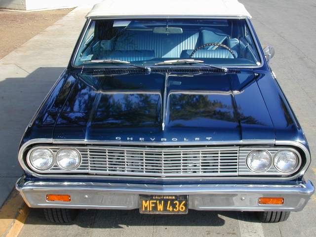 A blue chevrolet is parked on the side of the road.