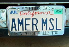 A car with a license plate that says amer msl.
